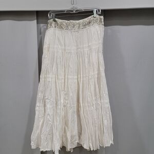 Embroidered Waist Cream Boho Maxi Skirt